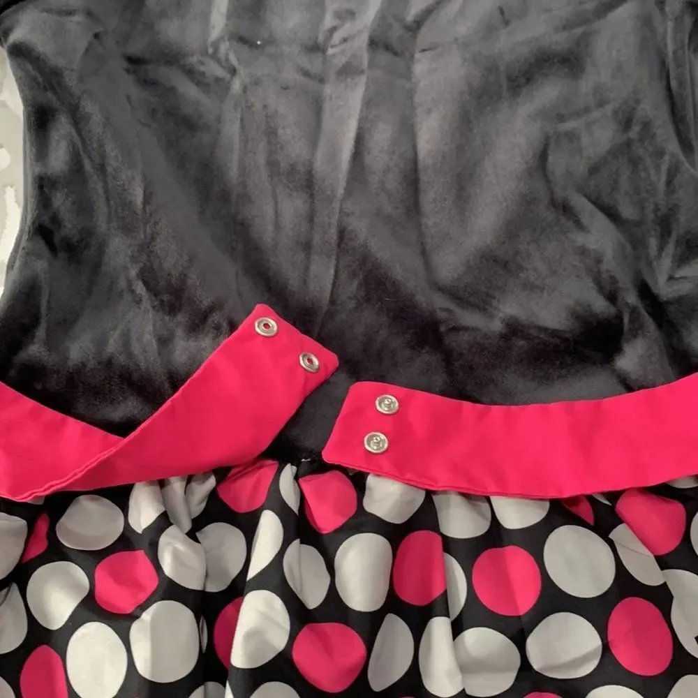 OshKosh B’Gosh | Girls Black Velour Pink Polka Dot Mini Puff Skirt Dress Size 6